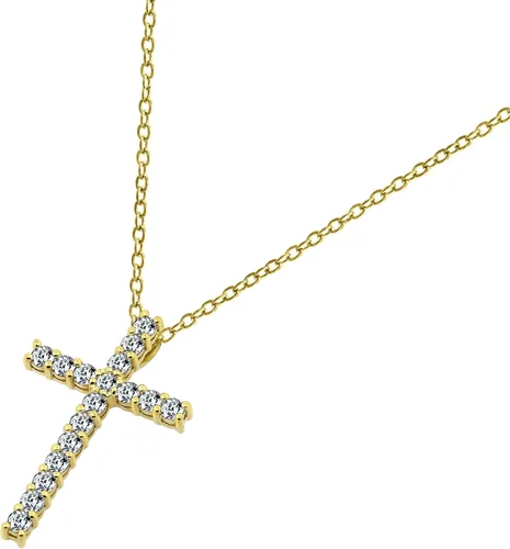 Vista 3 de Tienda Collection Platinum or Gold Plated Sterling Silver Cross Pendant Necklace with Infinite Elements Zirconia, 18