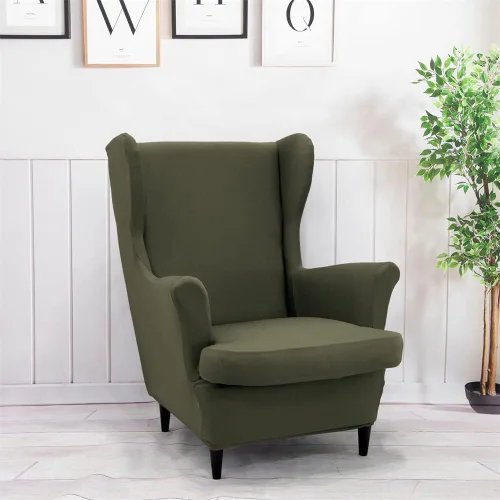 Vista 3 de Fundas para silla Wingback, 2 piezas, fundas elásticas para sillón de ala de color sólido con parte inferior elástica, protector de muebles
