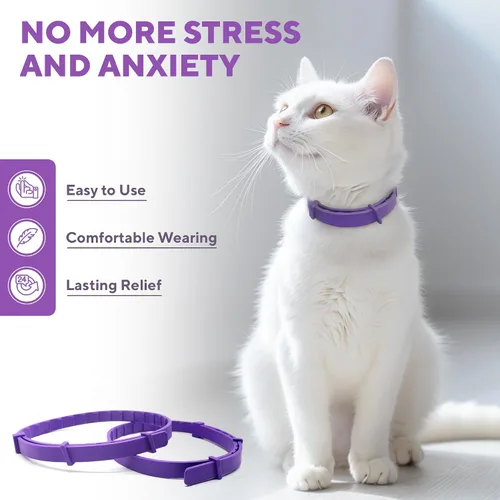 Vista 5 de Collar calmante para gatos y productos antiansiedad para mascotas, collares de feromonas calmantes felinas y alivio del estrés para gatos, ayuda