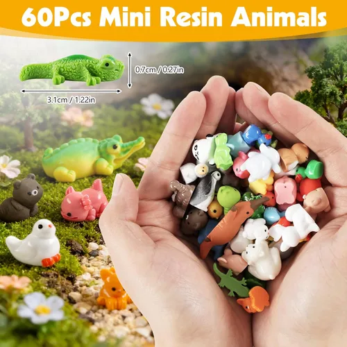 Vista 2 de Prudiut 60 piezas de mini figuras de animales de resina, 60 estilos para Animales multicolores