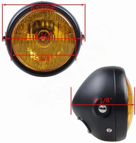 Vista 4 de Faro universal para motocicleta de 6 1/2 pulgadas color ámbar + cubierta de faro con rejilla de malla Cafe Racer Bobber Ámbar + malla