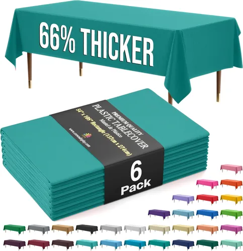 Vista 101 de Exquisite 66% Thicker Premium Plastic Table Cloth Rectangle Table Cover 0.5 Mil 6 Pack Aqua Table Cloth 54 Inch x 108 Inch Disposable Tablecloth