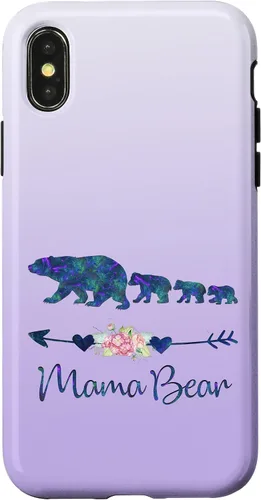 Vista 5 de Teal Blue Purple Floral Mama Bear Three Cubs Silver Purple Case for iPhone 17
