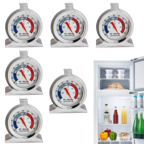 Vista 7 de 6Pcs Refrigerator Thermometer -30℃～30℃/-20℉～80℉, Stainless Steel Fridge Thermometer Large Dial Digital with Red Indicator for Freezer Cooler