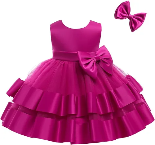 Vista 4 de 3M-6T Vestido de fiesta de tul con volantes y encaje sin espalda para niña pequeña