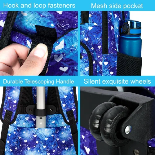 Vista 5 de 3 piezas de mochila rodante para mujeres y hombres, bolsa de 21 pulgadas para adultos con ruedas, juego de mochilas con ruedas para niñas y niños