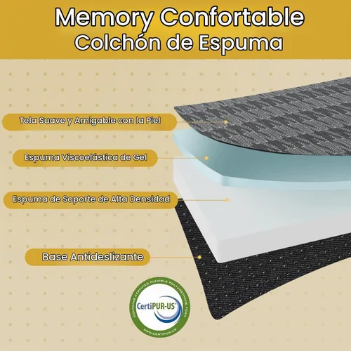 Vista 3 de Colchón triple plegable tamaño matrimonial – Colchón plegable de espuma viscoelástica de doble capa de 6 pulgadas, sofá cama portátil con funda Negro