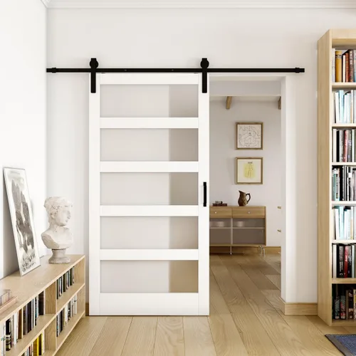 Vista 10 de Puertas correderas de granero de 30 x 84 pulgadas para habitación con kit de herramientas incluido
