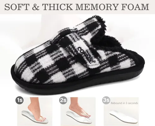 Vista 2 de COFACE Pantuflas suaves de espuma viscoelástica para mujer, con soporte de arco a cuadros, cálidas, para invierno, antideslizantes, para interiores