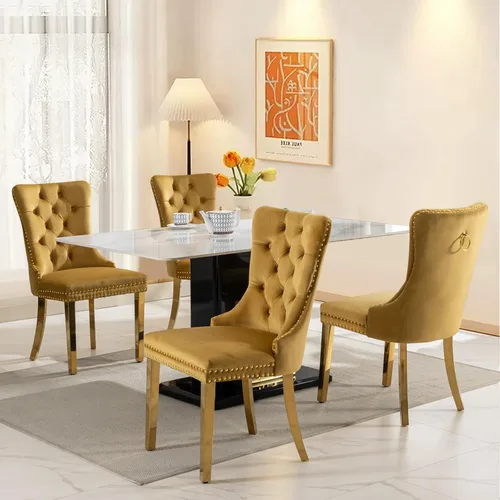Vista 43 de SoarFlash Juego de 2 sillas de comedor de terciopelo, silla lateral de respaldo alto, silla lateral moderna tapizada de alta gama con botones Beige