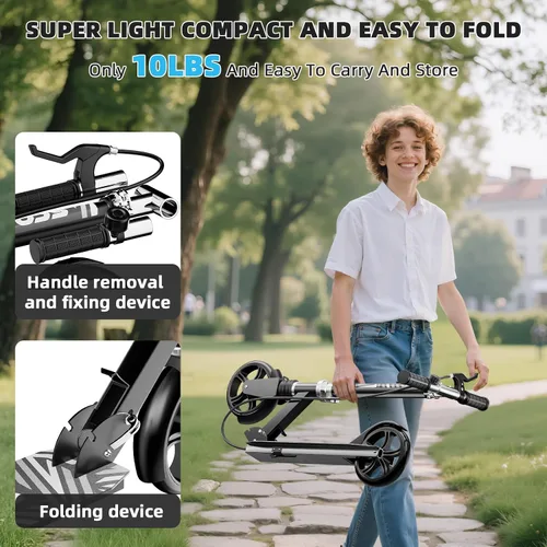 Vista 5 de Scooters for Kids 8-12, Teens & Adults - Load 240 LBS, 8-Inch Wheels, Kick Scooter with Shock Absorption System, Hand Brake & Bell, 4 Adjustable