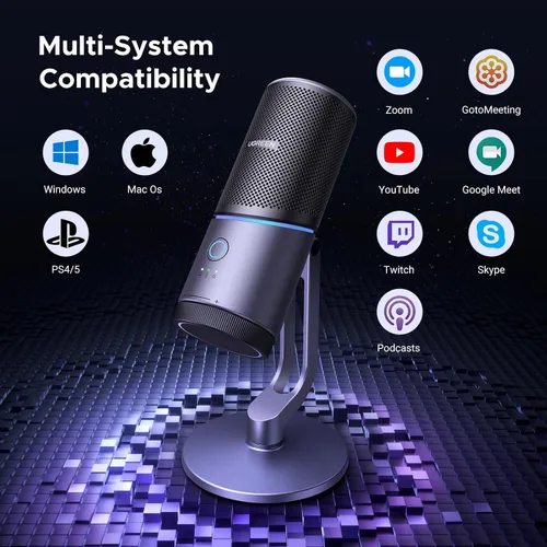 Vista 7 de UGREEN Micrófono para PC, micrófono USB con luces RGB, botón de silencio, 24bit/96kHz, patrón polar cardioide, control de volumen, micrófono