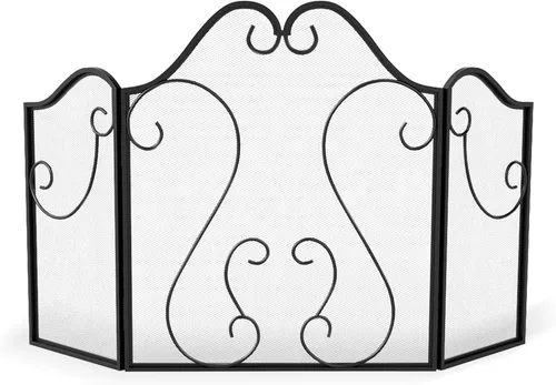 Vista 8 de IRONMAX Pantalla de chimenea de 3 paneles, puerta plegable para chimenea con malla metálica decorativa, protector contra chispas contra incendios