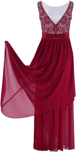 Vista 4 de iiniim Vestido de noche largo formal de gasa con espalda en V para dama de honor