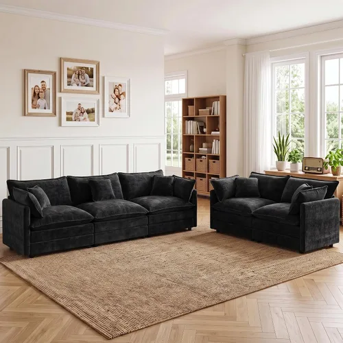 Vista 29 de Tmsan Chenille Cloud - Juego de sofá y silla, color beige y blanco Blanco beige