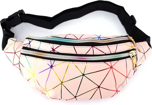 Vista 5 de 2 piezas holográficas negro oro azul rosa brillante plata púrpura Fanny Pack para mujeres gran linda cintura riñonera riñonera bolsa brillante