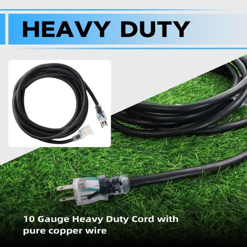 Vista 4 de Cable de extensión iluminado para exteriores de 10 pies, cable de extensión negro resistente SJTW de 10/3 con enchufe de conexión a tierra de 3