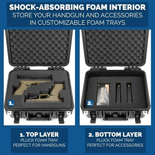 Vista 4 de CASEMATIX Two Gun Hard Case for 2 Handguns - TSA Approved Waterproof & Shockproof 2 Pistol Hard Case, Double Handgun Case with Accessory Storage for
