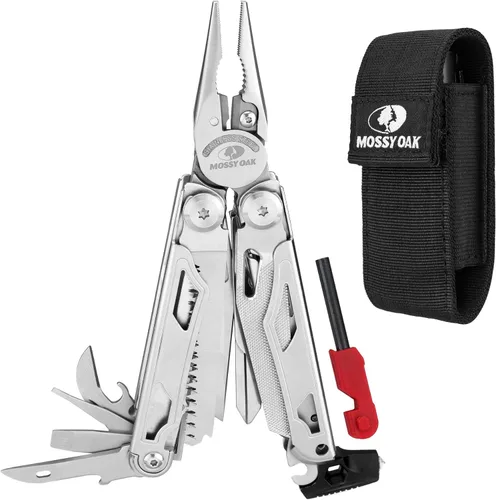Vista 9 de MOSSY OAK Multiherramienta, multiherramienta EDC 17 en 1 con alicates de acero mecanizado CNC, mango antideslizante G10, funda de nailon y clip