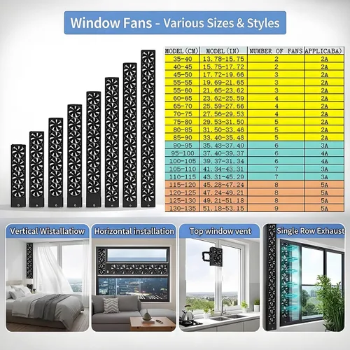Vista 8 de Ventilador de escape vertical para ventanas corredizas, ventilador retráctil reversible de flujo de aire para ventana del hogar con control de Negro