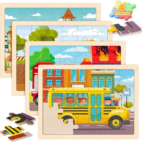 Vista 8 de Rompecabezas para niños de 4 a 6 años, 4 paquetes de rompecabezas de madera para niños pequeños de 2 a 4 años, tableros educativos de rompecabezas
