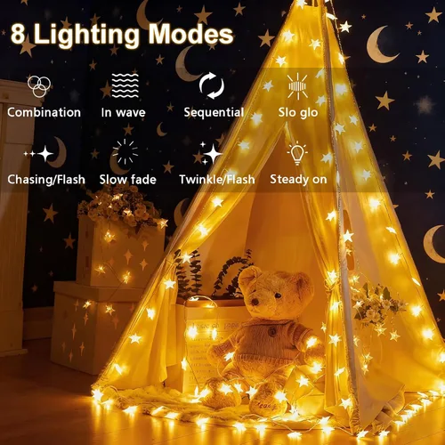 Vista 3 de echosari Cadena de luces con forma de estrella, funciona con pilas, temporizador automático, luces LED de hadas con forma de estrella de 158