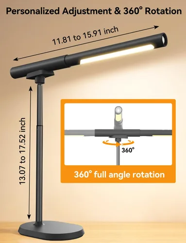 Vista 5 de Lámpara de escritorio recargable, lámpara de mesa magnética ajustable con tubo de luz cilíndrico extraíble para estudio y dormitorio, control táctil