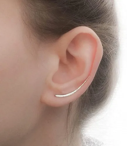 Vista 3 de Ear Climber Earrings Long Sterling Silver Climbers Crawler Bar Studs Hammered Textured 30mm Length