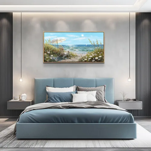 Vista 6 de ERQINHUA Gran decoración de pared para sala de estar, arte de pared en lienzo para restaurante, decoraciones para oficina, pinturas de mar azul