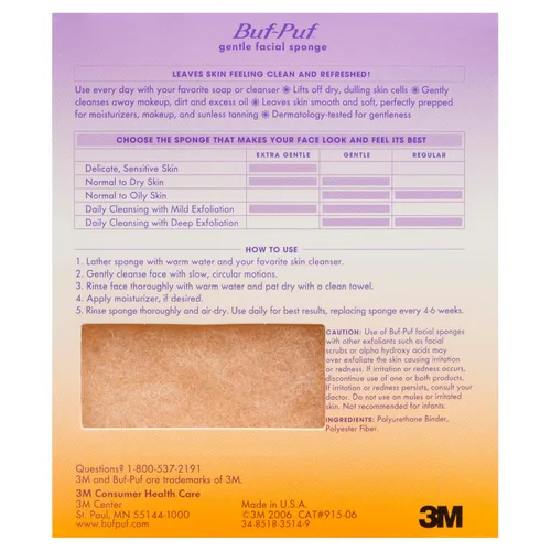 Vista 7 de Buf-Puf Esponja facial suave, desarrollada por dermatólogos, elimina la suciedad profunda y el maquillaje que causa brotes y puntos negros