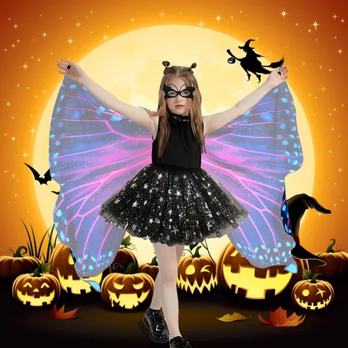 Vista 6 de Butterfly Costume Halloween Costumes for Girls Kids, Butterfly Wings Costume Cape Shawl for Girls Fairy Wing
