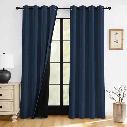 Vista 8 de RYB HOME Cortinas 100% opacas de 63 pulgadas de largo, cortinas de ventana de eficiencia energética y reducción de ruido para dormitorio, sala