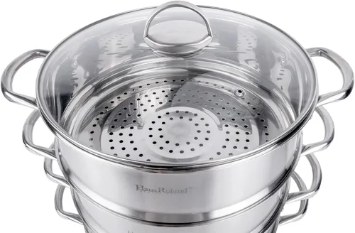Vista 8 de Olla de vapor de acero inoxidable de 3 niveles con tapa, olla de vapor para cocinar (3 niveles), olla de cocina de múltiples capas, sartén de cocina