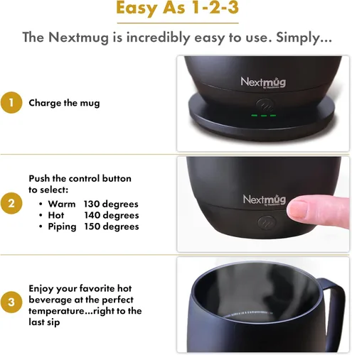 Vista 4 de Nextmug - Taza de café autocalentable con control de temperatura (negro, 14 onzas)