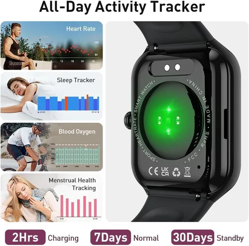 Vista 3 de Reloj inteligente (respuesta/hacer llamadas), reloj inteligente HD de 1.96 pulgadas para hombres y mujeres, reloj de fitness 2026 con más de 110