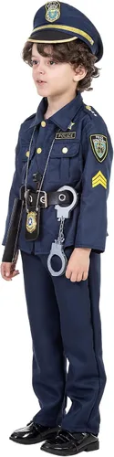 Vista 5 de Police Officer Costume for Kids, Deluxe Play Kit for Boys Girls, Halloween Role Play Costume