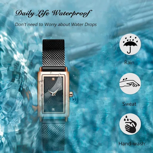 Vista 6 de RORIOS Reloj para mujer, esfera rectangular, reloj analógico de cuarzo con correa de malla de acero inoxidable, reloj de pulsera clásico para mujer