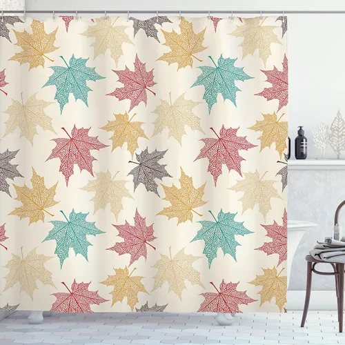Vista 76 de Ambesonne Decor Collection, juego de cortina con ganchos para regadera Amarillo y marrón