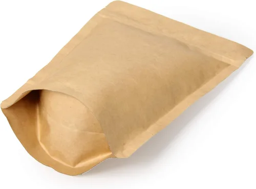 Vista 3 de 50 unidades de papel kraft natural de alta barrera con cremallera bolsa de café con válvula de desgasificación unidireccional