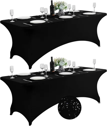 Vista 23 de SuperO - Paquete de 2 manteles de elastano impermeables para mesas de 6 pies, mantel elástico universal ajustable para fiestas, banquetes, bodas