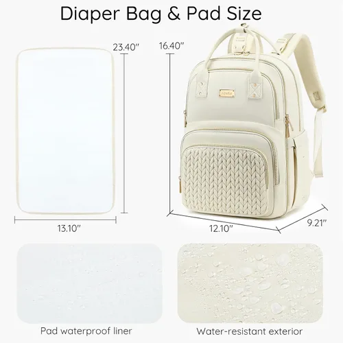 Vista 7 de Mochila para pañales, grande, multifuncional, para niños, niñas y bebés, bolsa esencial de viaje con cambiador, bolsillos aislados, correas