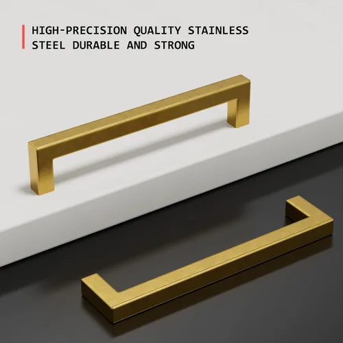 Vista 3 de Homdiy J12GD Paquete de 1 tirador de bronce cepillado, herrajes para cajones,para puerta de armario de cocina, cómoda, gabinete de baño, 6- 1/4