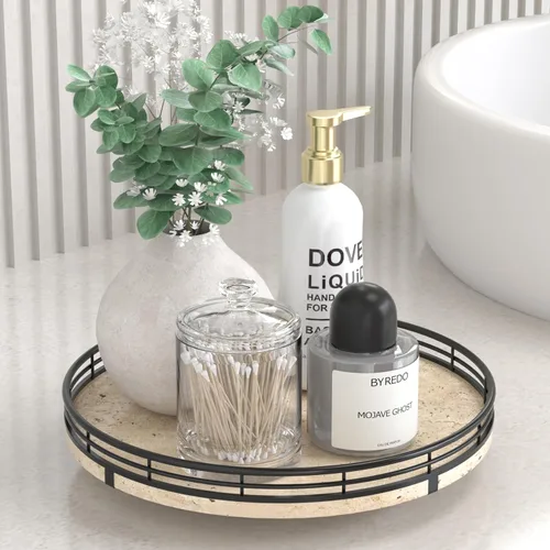Vista 46 de Marble Lazy Susan - Tocadiscos para mesa, bandeja redonda de mármol de grano de madera antigua de 10 pulgadas para mesa de comedor, encimera de Negro