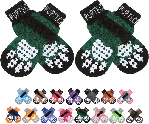 Vista 13 de PUPTECK Calcetines antideslizantes para perros con agarres de doble cara para perros pequeños, medianos y grandes, suelos de madera dura que evitan