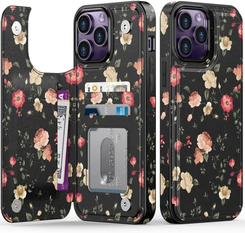 Vista 325 de LETO para iPhone 15 Pro Funda tipo cartera - Tapa tipo folio con patada - Diseños de moda - Tarjetero - Funda protectora para mujeres y niñas - 6.1