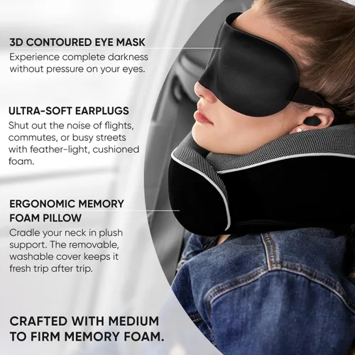 Vista 4 de Proglobe Almohada ortopédica para el cuello, almohadas cervicales de viaje para aviones, kit de espuma viscoelástica, soporte para la cabeza