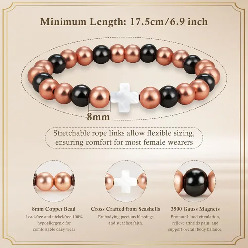 Vista 4 de PEALICIOUS Pulsera de cobre para mujeres y hombres con cuentas magnéticas