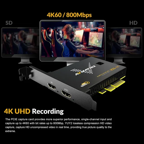 Vista 2 de AVMATRIX Tarjeta de captura PCIE VC12-4K 4k para transmisión en vivo de juegos y grabación en 4K60 UHD con latencia ultra baja en PS5 PS4/Pro Xbox