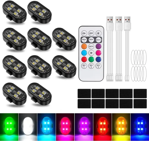 Vista 11 de 4 piezas de luces LED estroboscópicas inalámbricas con mando a distancia, 8 colores, 10 modos de iluminación, luz trasera para bicicleta recargable