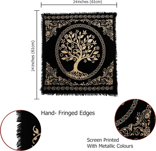 Vista 6 de Indian Consigners Tela de altar Celta Treeof Life Tentáculo Triquetra Franela pagana Brujería Alter Tarot Spread Top Cloth Wiccan Square Spiritual